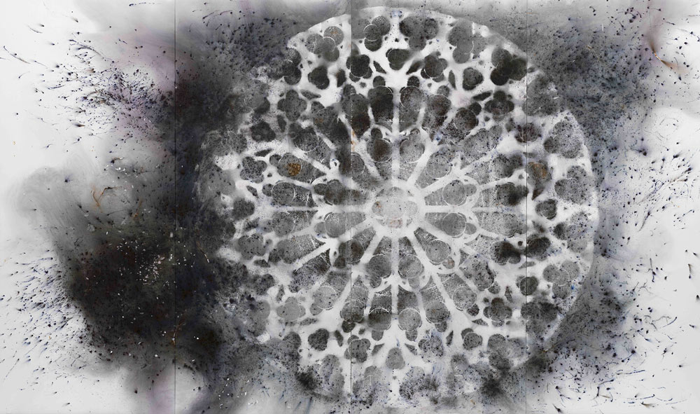Cai Guo-Qiang’s “Black Light No.1,” gunpowder on canvas, 2020. Courtesy of Cai Studio