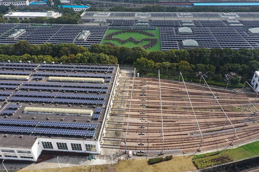 Photovoltaics atop a railway station in Shanghai, March 14, 2021. IC