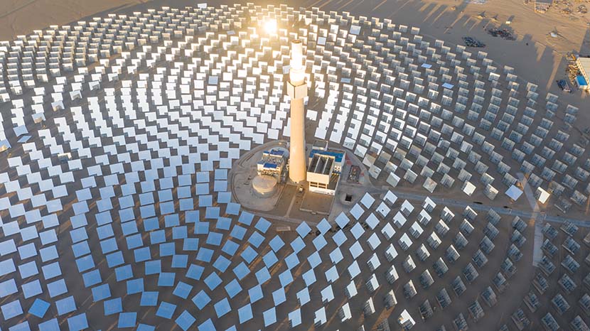 An aerial view of solar panels in Dunhuang, Gansu province, Aug. 12, 2020. People Visual