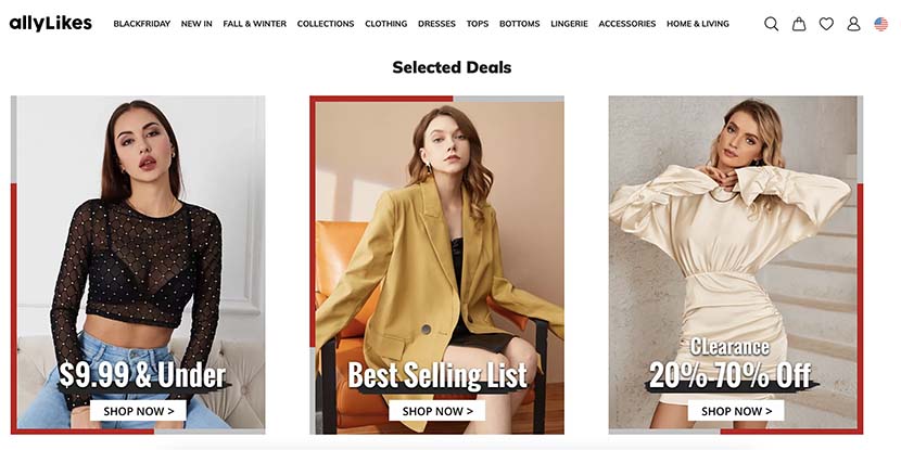 A screenshot of Alibaba's Shein-like e-commerce platform, which started selling female clothing to the U.K., Europe, the United States, and Canada in recent months. From allyLikes