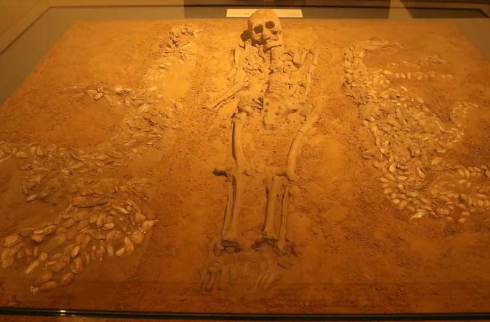A tomb with dragon and tiger (right) art made from shells, a relic of Yangshao Culture (5,000 – 3,000 BCE), unearthed at Xishuipo in Puyang, Henan province. People Visual