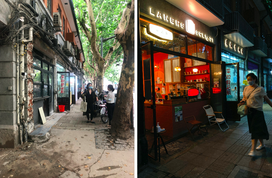 The site where Laners Cafe is located before (2021) and after (2022) the restoration works took place. Courtesy of Wang Xi and Wu Huiyuan/Sixth Tone