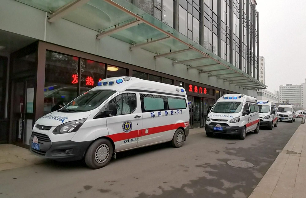 Ambulances parked outside a hospital in Zhengzhou, Henan province, Jan. 7, 2022. CCTV+/VCG