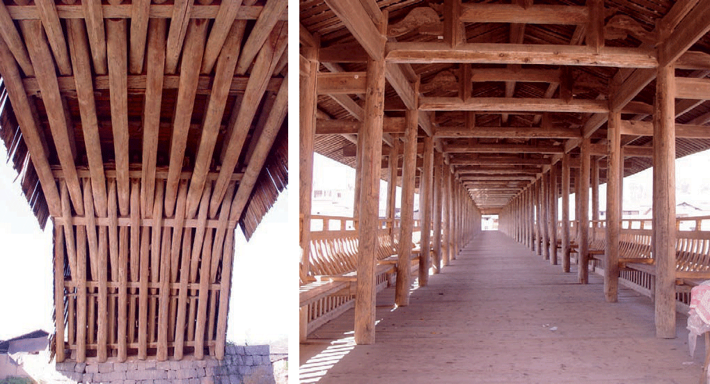 The underside (left) and interior of Wan’an Bridge, as photographed by Dai Zhijian. From the June 2012 issue of “Southern Architecture.”