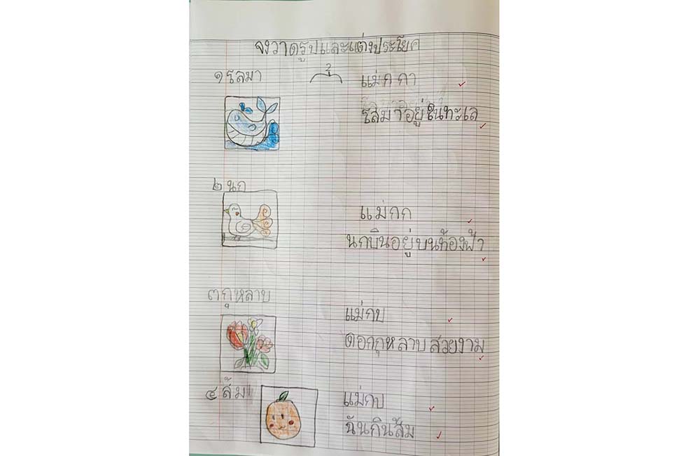 Kele’s Thai language homework. Courtesy of Yezi