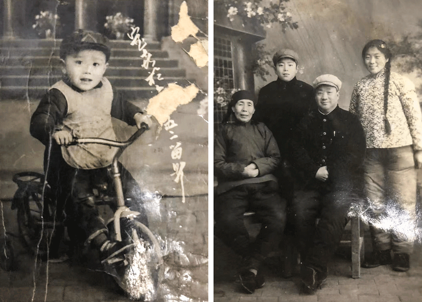 Left: Sun Baowei at the age of 5, 1965; Right: Sun Baowei with his foster family in 1970. Courtesy of Sun Baowei
