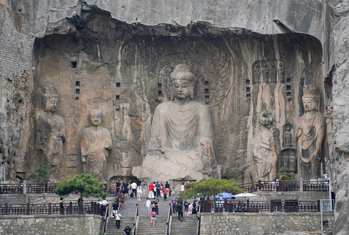 The Fengxian cave (c. 675) of the Longmen Grottoes, commissioned by Wu Zetian, Luoyang, Henan province, Aug. 24, 2022. VCG