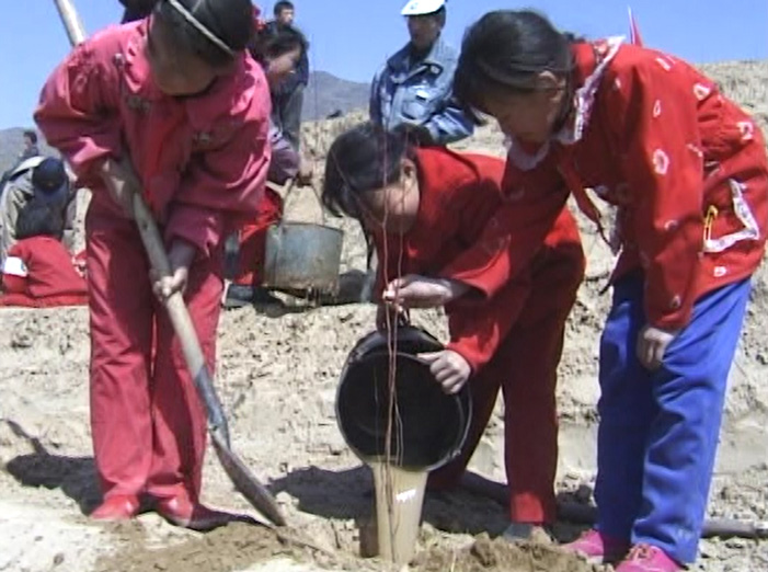 Children plant trees in Datong, 1990s. Courtesy of the interviewee