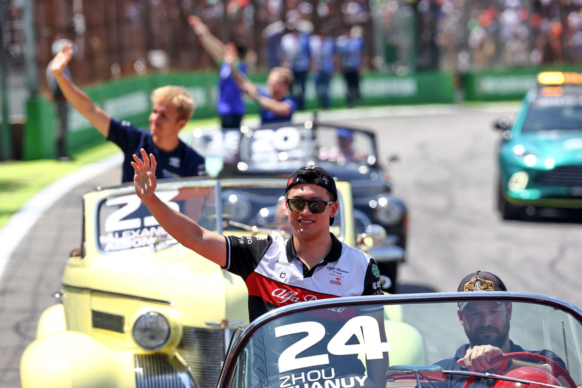 Zhou Guanyu on the drivers parade during the Brazilian Grand Prix, Nov. 13, 2022. PA Images/VCG