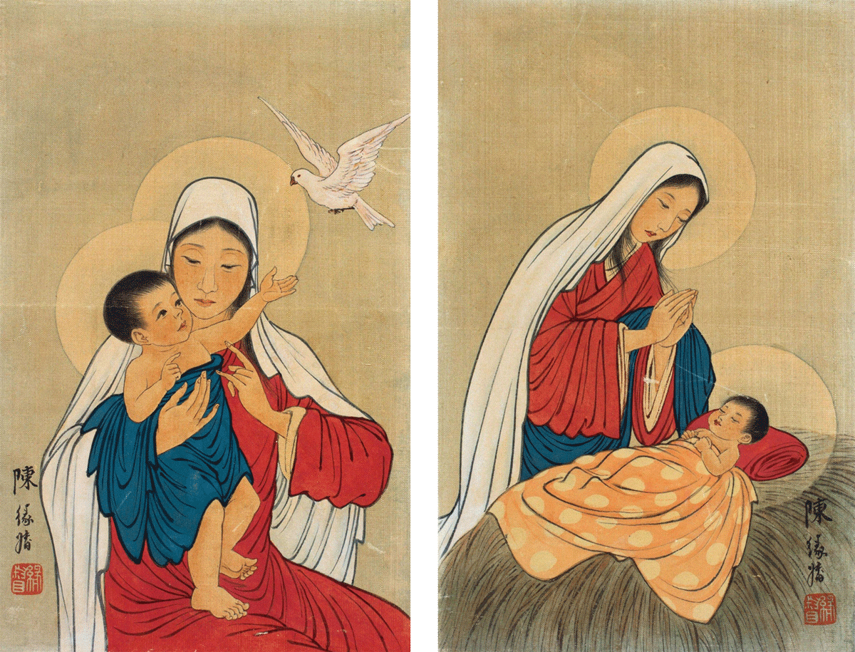 “The Virgin and the Child” and “The Birth of Jesus” by Chen Yuandu (1902-1967).