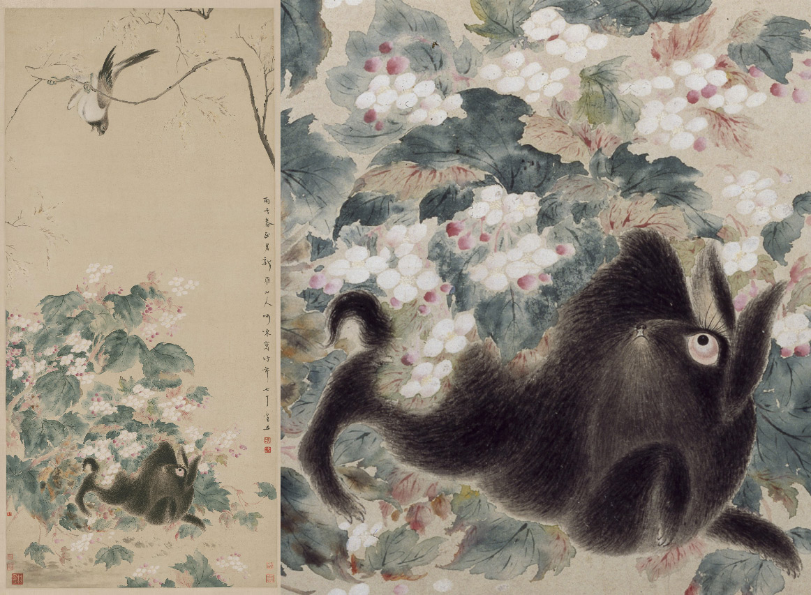 “Begonia, Bird, and Rabbit” and its details. From The Palace Museum
