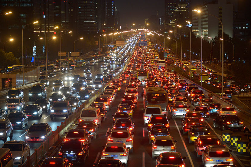 A traffic jam in Beijing, Sept. 27, 2017. VCG