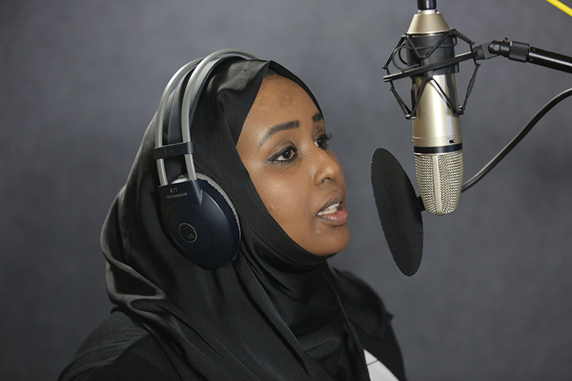 Hodan Osman Abdi records her voice in the studio, Zhejiang province, May 7, 2017. Courtesy of Hodan Osman Abdi
