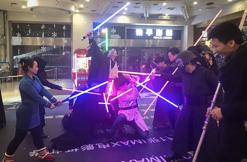 Cosplaying Star Wars fans pose at a screening of ‘The Last Jedi’ in Shanghai, January 2018. Courtesy of Shanghai Jedi Order