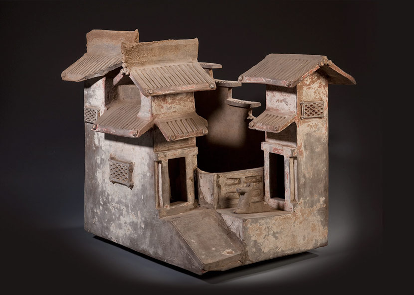 Details of an earthenware model of a house excavated in 1992 from an Eastern Han tomb in Datong, Shanxi province. From Datong Museum