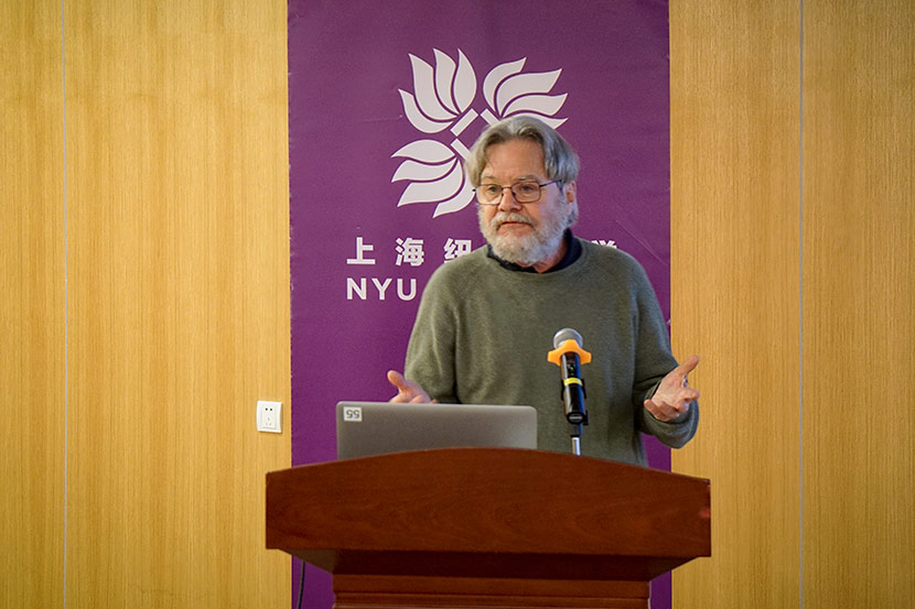 Gordon Mathews gives a speech at New York University Shanghai, March 8, 2018. Courtesy of NYU Shanghai