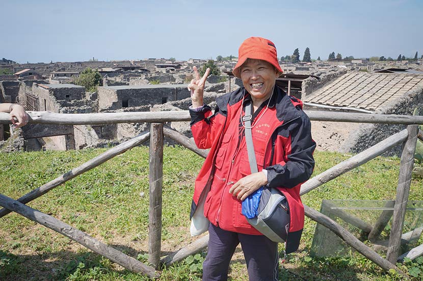 Zhang Hongzhen poses for a photo during a trip to Pompeii, Italy, April 25, 2015. Courtesy of Zhang Hongzhen
