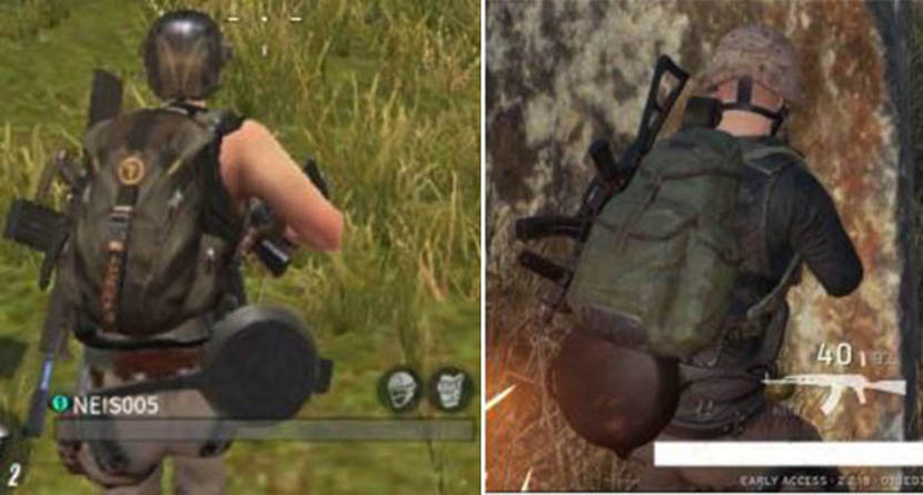 Frying pans worn as butt armor in ‘Rules of Survival’ (left) and ‘PlayerUnknown’s Battlegrounds’ (right).