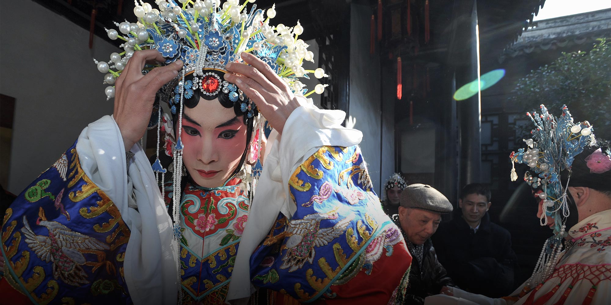 Chinese opera performer with blue hairpiece - wide 10