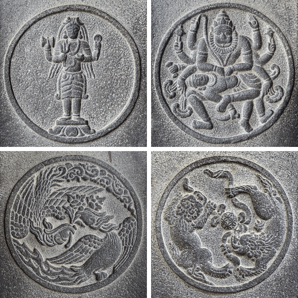 المنحوتات الحجرية في معبد كايوان في قوانغتشو ، مقاطعة فوجيان ، 15 أكتوبر 2019. يُظهر أعلى اليسار فيشنو بينما يُظهر الجزء العلوي الأيمن ناراسيمها ، أحد تجسيدات فيشنو.  لين ليانغبياو / عرض الناس